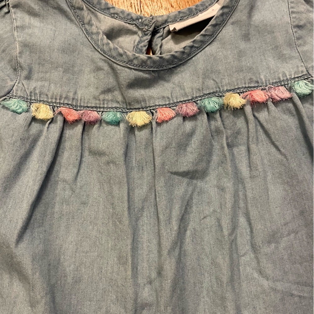 Children’s Place Chambray Long Sleeve Dress with Embroidered Rainbows, Size 3T - Picture 4 of 4